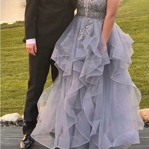 Elegant Gray Ruffled Gown